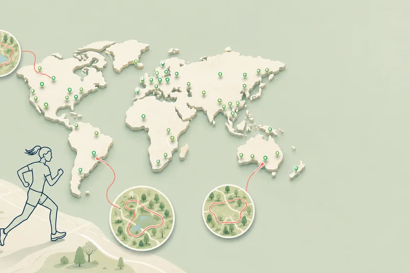 World map of parkrun events with searchable course routes